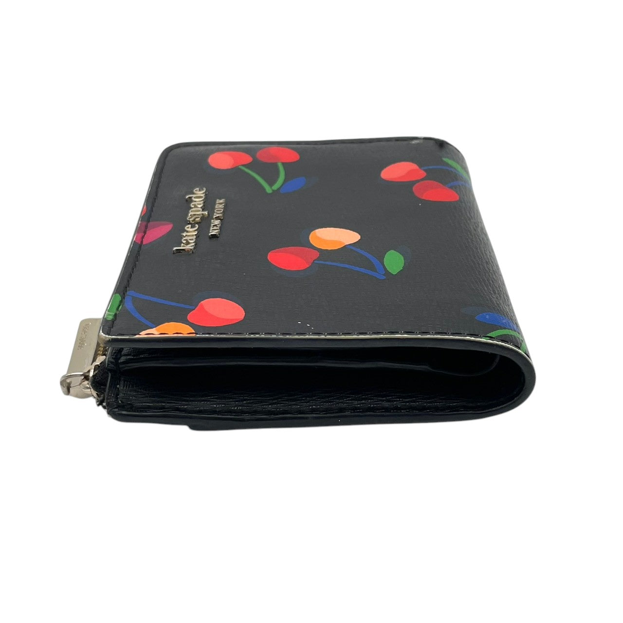 kate spade ケイトスペード 二つ折り財布 コンパクトウォレット ミニ財布 花柄 フローラル ボタニカル PVC ブラック 黒 マルチカラー ゴールド金具 レディース エレガント 上品 カジュアル お出かけ デイリー 普段使い 良品 M4