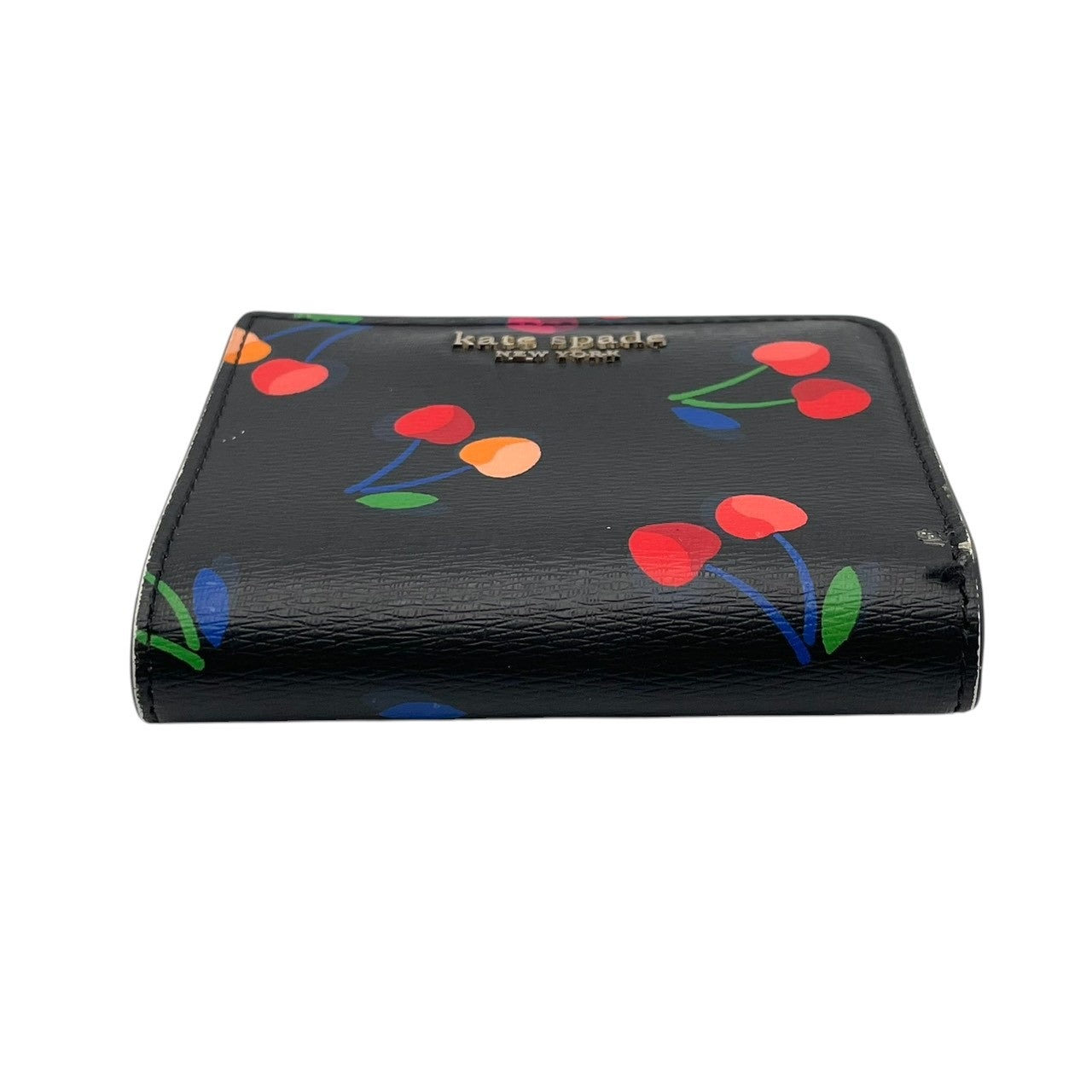 kate spade ケイトスペード 二つ折り財布 コンパクトウォレット ミニ財布 花柄 フローラル ボタニカル PVC ブラック 黒 マルチカラー ゴールド金具 レディース エレガント 上品 カジュアル お出かけ デイリー 普段使い 良品 M4