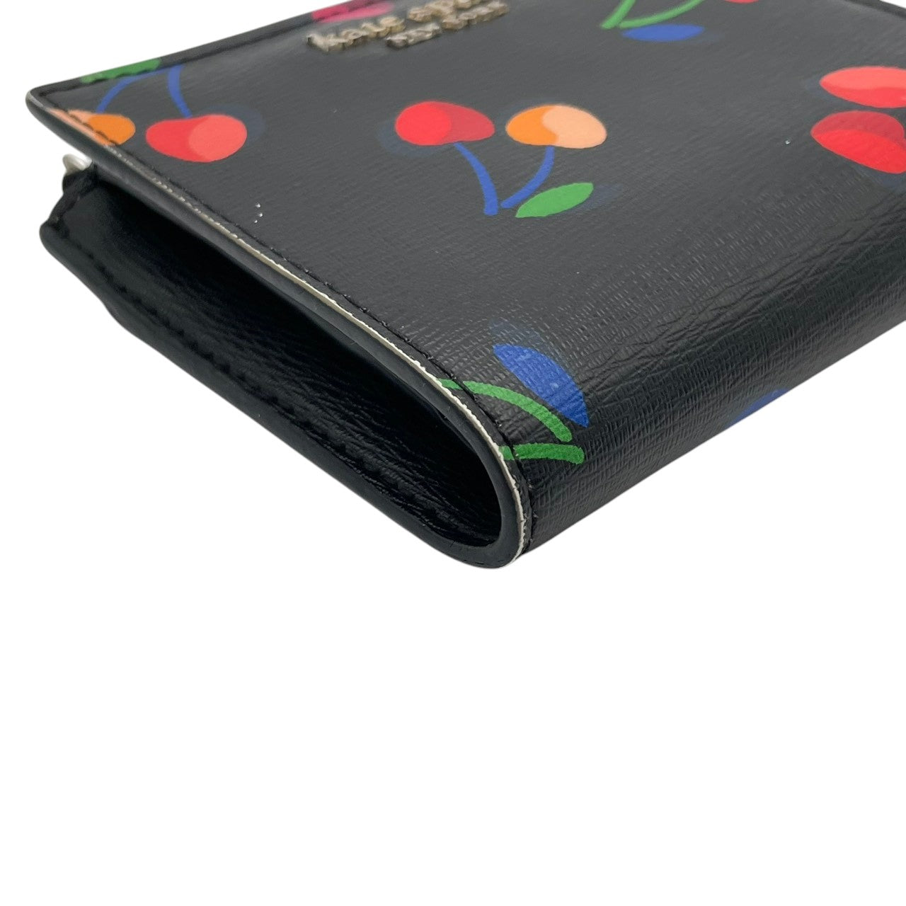 kate spade ケイトスペード 二つ折り財布 コンパクトウォレット ミニ財布 花柄 フローラル ボタニカル PVC ブラック 黒 マルチカラー ゴールド金具 レディース エレガント 上品 カジュアル お出かけ デイリー 普段使い 良品 M4