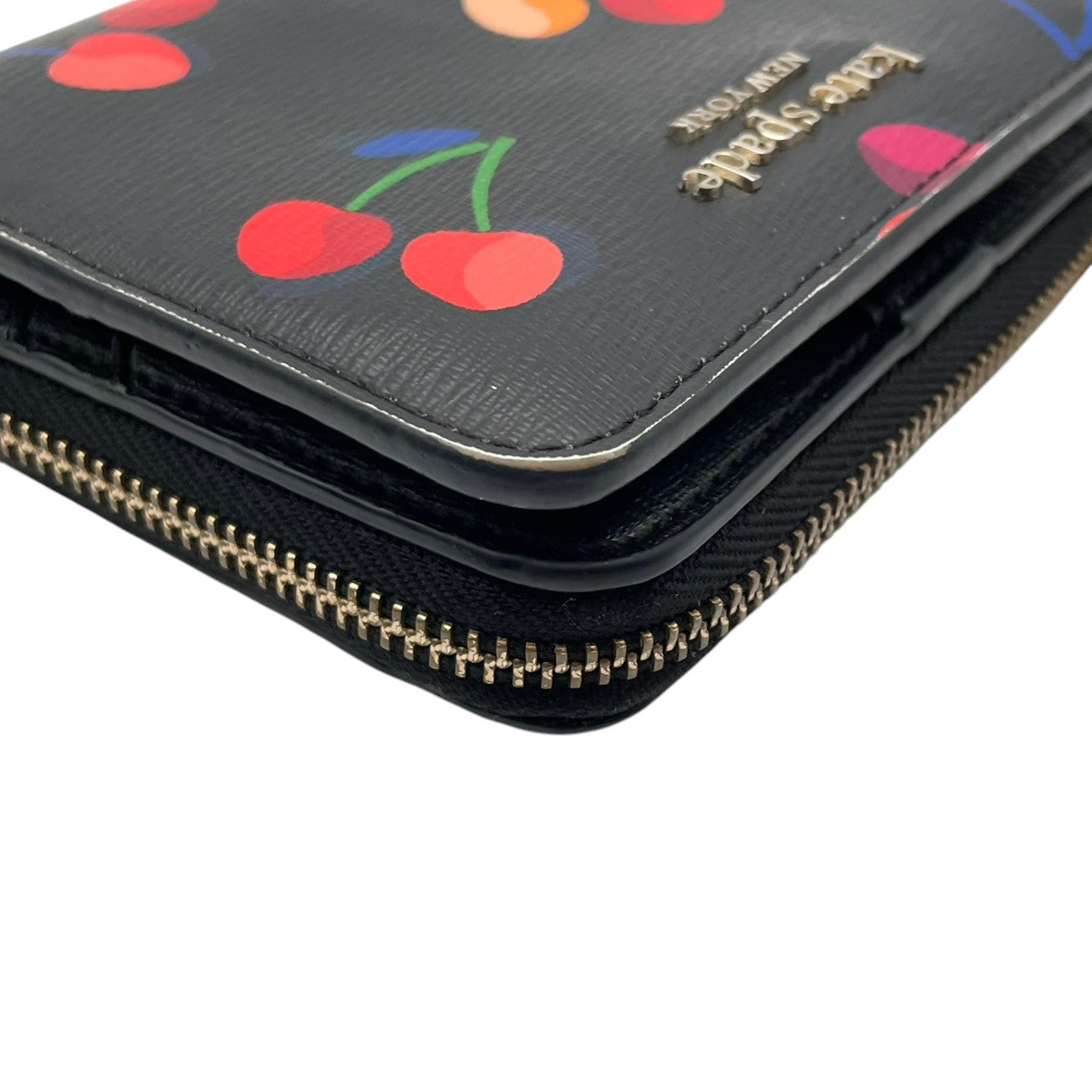 kate spade ケイトスペード 二つ折り財布 コンパクトウォレット ミニ財布 花柄 フローラル ボタニカル PVC ブラック 黒 マルチカラー ゴールド金具 レディース エレガント 上品 カジュアル お出かけ デイリー 普段使い 良品 M4