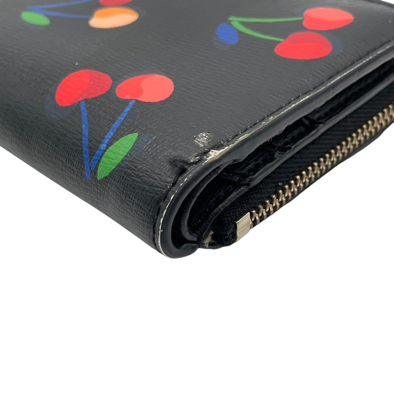 kate spade ケイトスペード 二つ折り財布 コンパクトウォレット ミニ財布 花柄 フローラル ボタニカル PVC ブラック 黒 マルチカラー ゴールド金具 レディース エレガント 上品 カジュアル お出かけ デイリー 普段使い 良品 M4