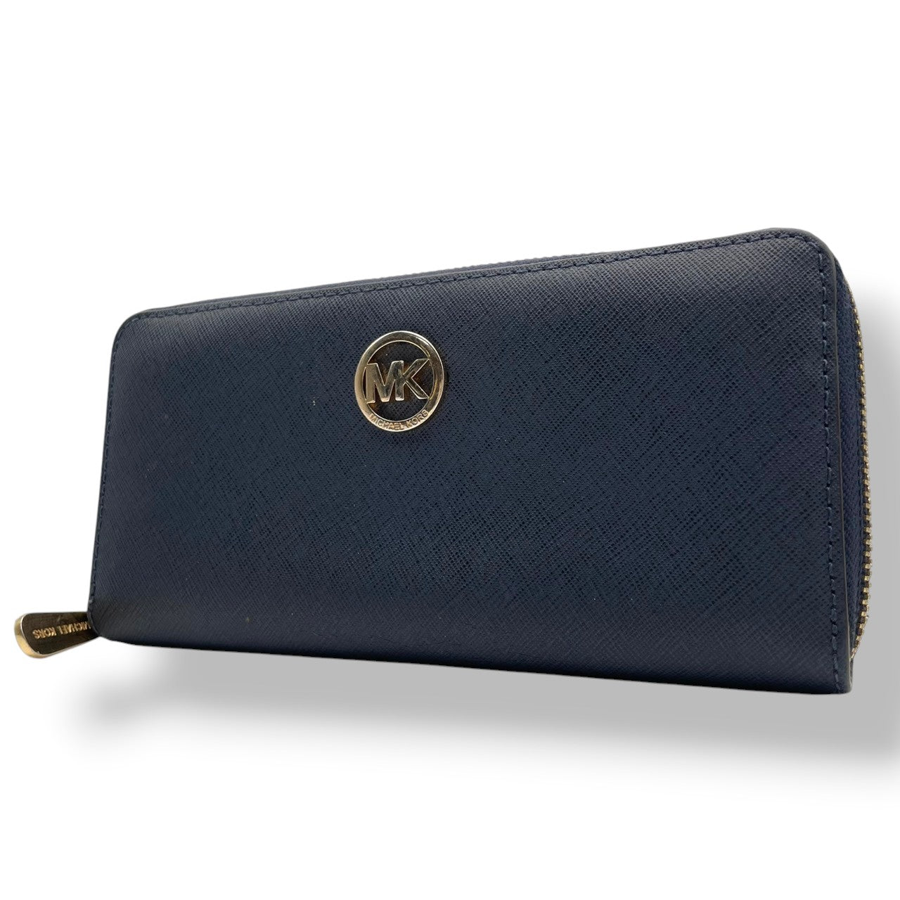 良品 MICHAEL KORS マイケルコース ラウンドファスナー 長財布 ロングウォレット レザー 本革 ネイビー 紺 ゴールド金具 レディース エレガント 上品 カジュアル ビジネス 大容量 収納 普段使い お出かけ 人気 M4