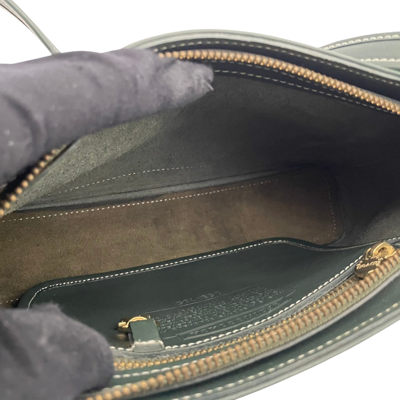 美品 COACH コーチ スポーツコーチ ショルダーバッグ グローブタンドレザー カウハイド グリーン 深緑 ヴィンテージ ワンショルダー 牛革 白ステッチ 斜めがけ ハンドバッグ レディース 通勤 普段使い シンプル U3