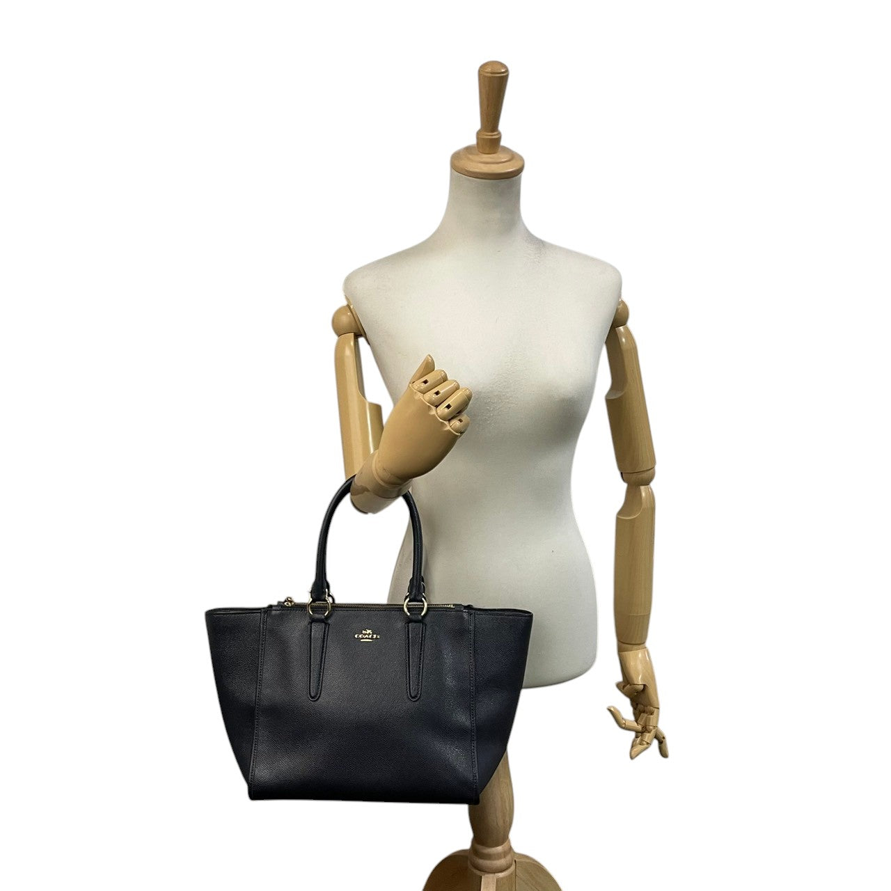 美品 COACH コーチ トートバッグ クロスグレインレザー ネイビー 紺 ゴールド金具 大容量 A4収納 通勤 ハンドバッグ レディース シンプル 牛革 上品 ニューヨーク ミニトート 肩掛け F14928 U3