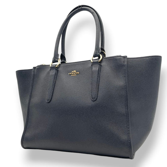 美品 COACH コーチ トートバッグ クロスグレインレザー ネイビー 紺 ゴールド金具 大容量 A4収納 通勤 ハンドバッグ レディース シンプル 牛革 上品 ニューヨーク ミニトート 肩掛け F14928 U3