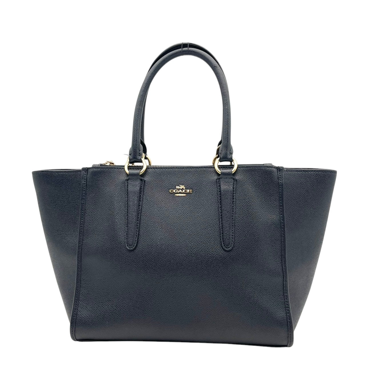 美品 COACH コーチ トートバッグ クロスグレインレザー ネイビー 紺 ゴールド金具 大容量 A4収納 通勤 ハンドバッグ レディース シンプル 牛革 上品 ニューヨーク ミニトート 肩掛け F14928 U3