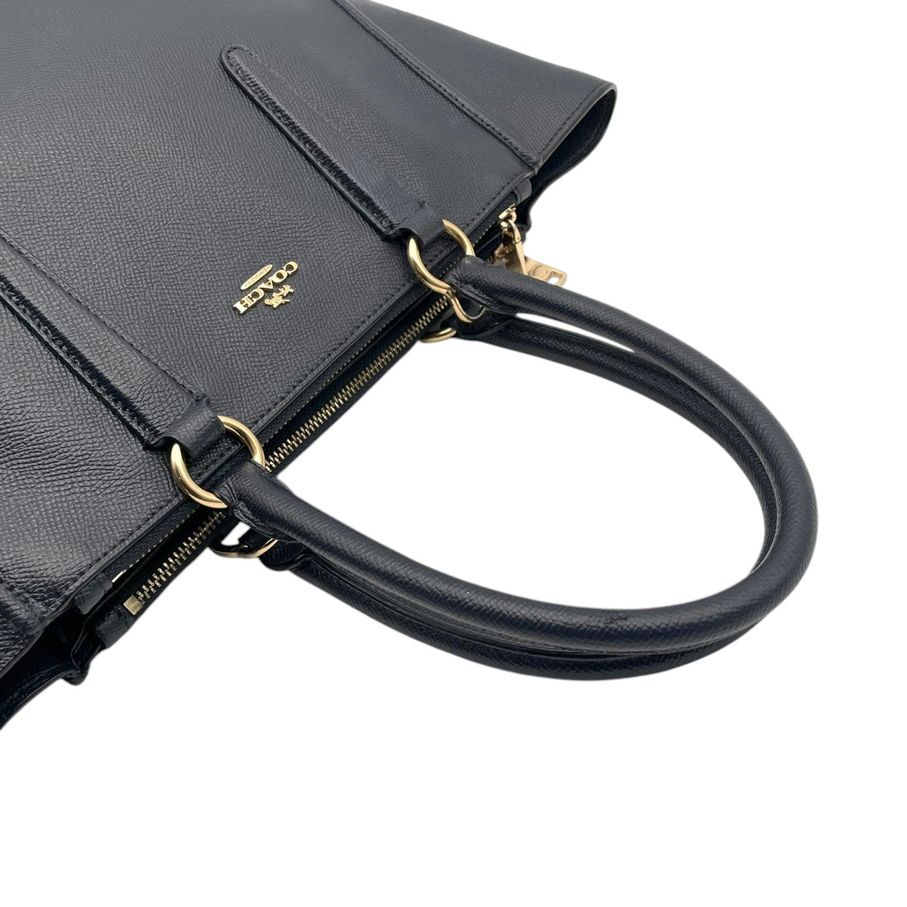 美品 COACH コーチ トートバッグ クロスグレインレザー ネイビー 紺 ゴールド金具 大容量 A4収納 通勤 ハンドバッグ レディース シンプル 牛革 上品 ニューヨーク ミニトート 肩掛け F14928 U3