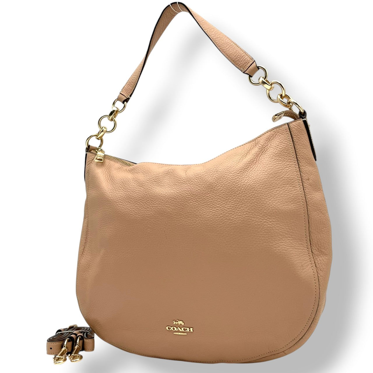 COACH コーチ ショルダーバッグ ホーボー ペブルドレザー ピンクベージュ ヌード ゴールド金具 牛革 2way 大容量 レディース 通勤 普段使い チェルシー 斜めがけ 上品 ワンショルダー チェーン ピンク F31399 U3