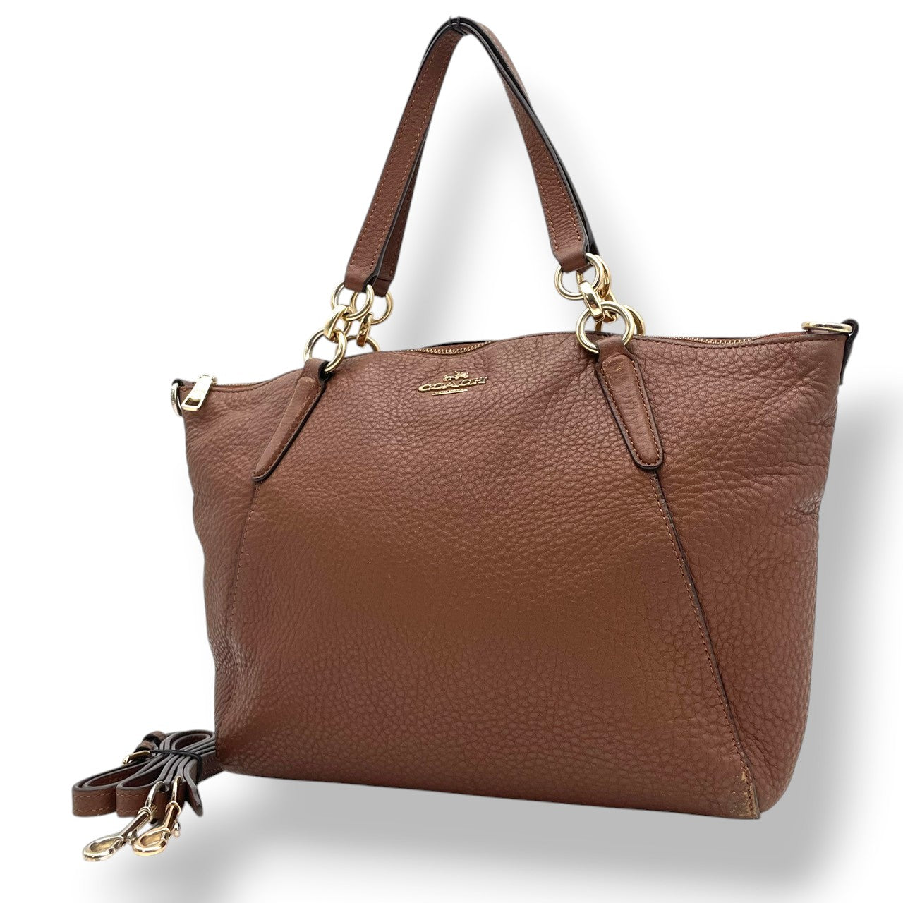 COACH コーチ トートバッグ ペブルドレザー ブラウン 茶 ゴールド金具 牛革 2way 大容量 A4収納 レディース 通勤 普段使い 斜めがけ チェーン ショルダー ケリー 上品 シンプル ハンドバッグ E26917 U3