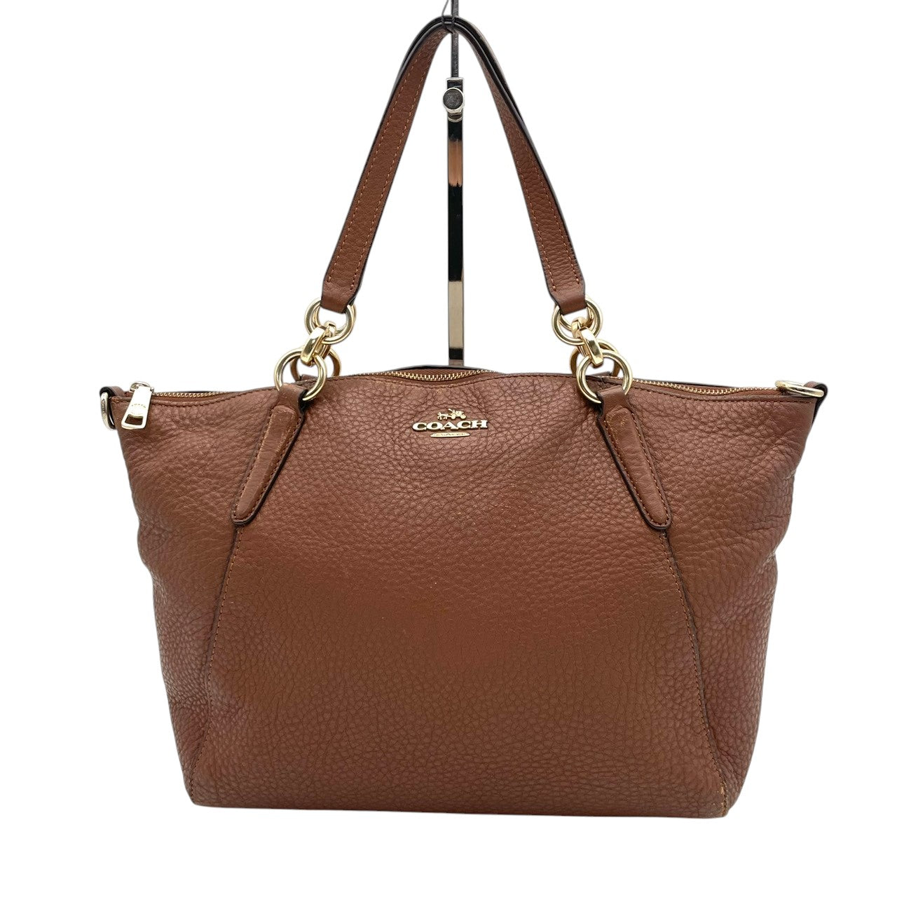 COACH コーチ トートバッグ ペブルドレザー ブラウン 茶 ゴールド金具 牛革 2way 大容量 A4収納 レディース 通勤 普段使い 斜めがけ チェーン ショルダー ケリー 上品 シンプル ハンドバッグ E26917 U3