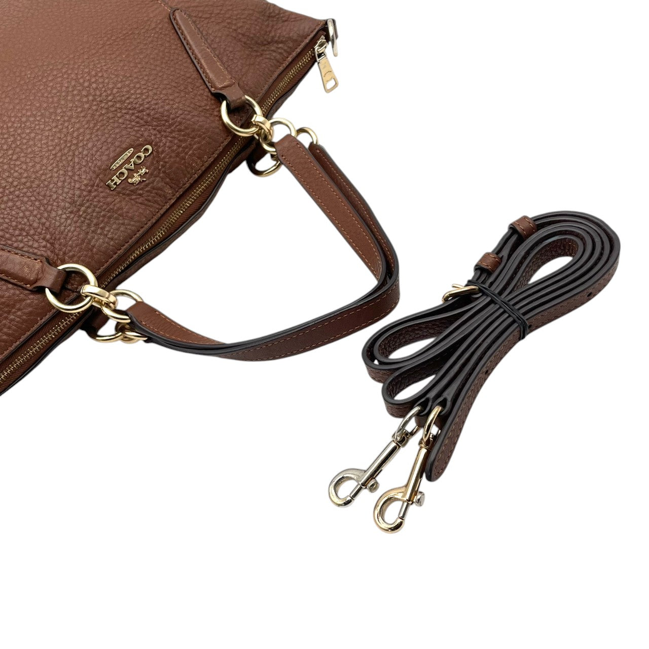 COACH コーチ トートバッグ ペブルドレザー ブラウン 茶 ゴールド金具 牛革 2way 大容量 A4収納 レディース 通勤 普段使い 斜めがけ チェーン ショルダー ケリー 上品 シンプル ハンドバッグ E26917 U3