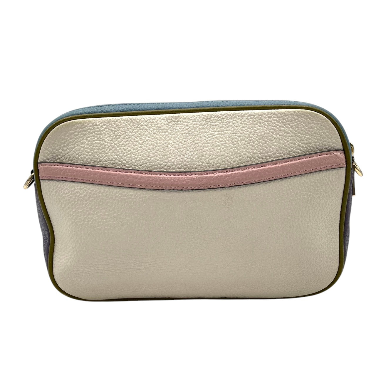 美品 COACH コーチ ショルダーバッグ カメラバッグ ペブルドレザー マルチカラー ゴールド金具 牛革 ホース キャリッジ ロゴ レディース 斜めがけ 上品 アイボリー パープル カラーブロック 普段使い コンパクト 91082 U3