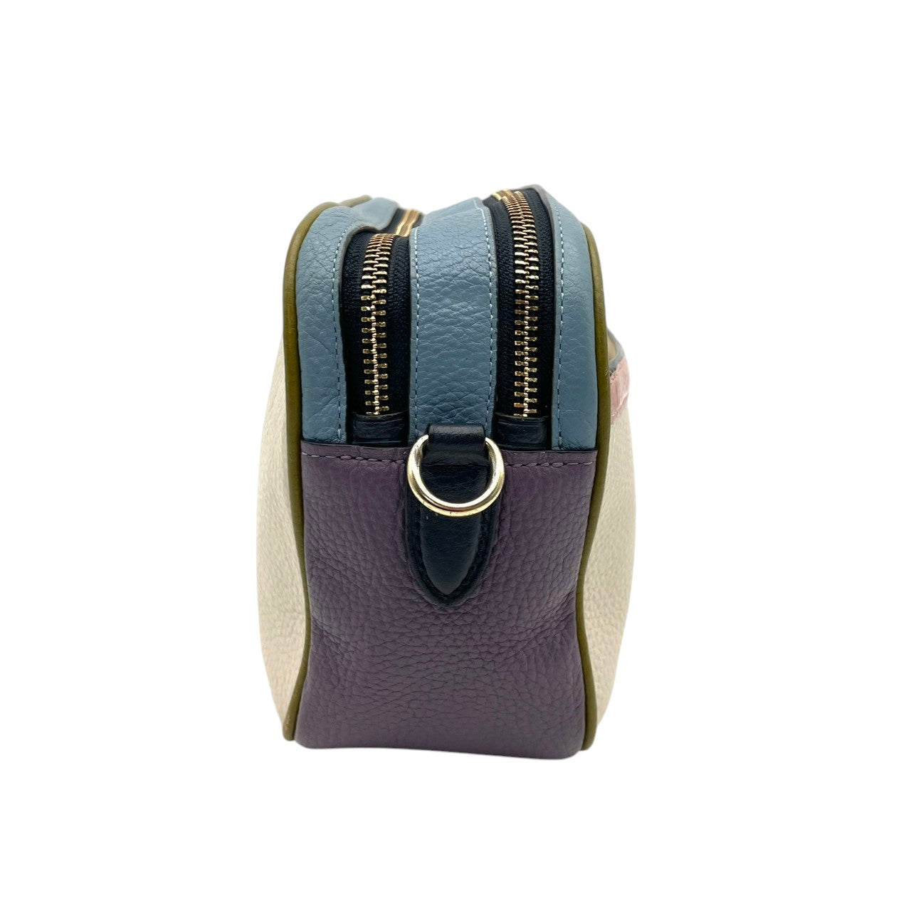 美品 COACH コーチ ショルダーバッグ カメラバッグ ペブルドレザー マルチカラー ゴールド金具 牛革 ホース キャリッジ ロゴ レディース 斜めがけ 上品 アイボリー パープル カラーブロック 普段使い コンパクト 91082 U3