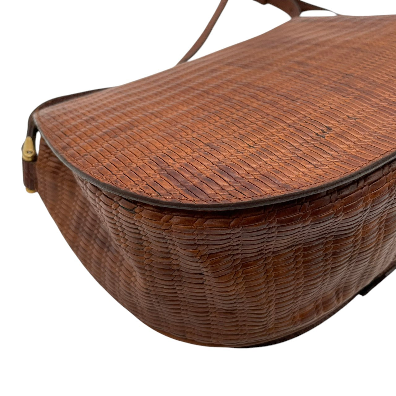美品 ジョルジオアルマーニ GIORGIO ARMANI ショルダーバッグ ウーブンレザー 編み込み ブラウン 茶 ゴールド金具 サドルバッグ ヴィンテージ 牛革 斜めがけ レディース イタリア製 上品 エレガント キャメル U3