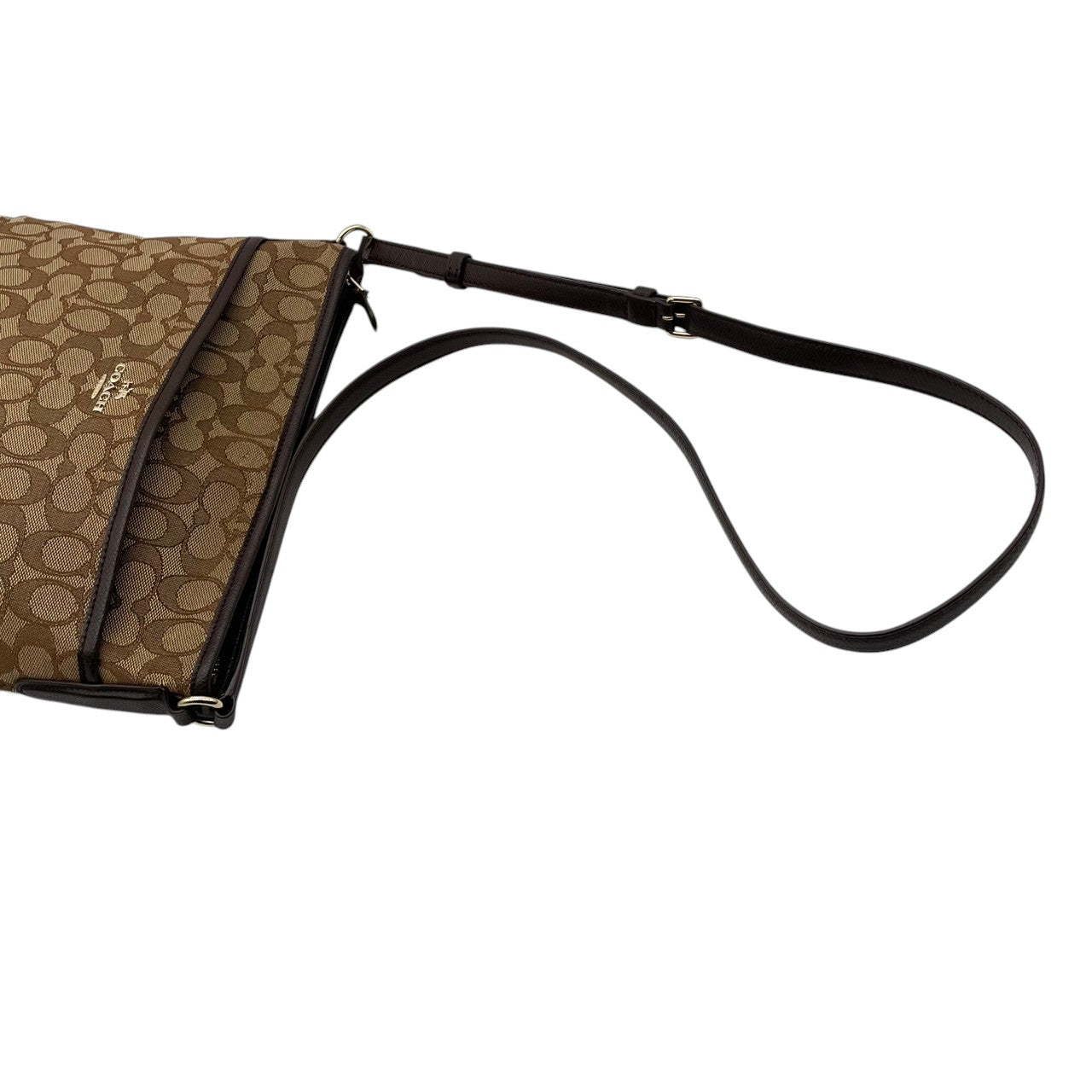 美品 COACH コーチ ショルダーバッグ シグネチャー キャンバス レザー ブラウン 茶 ゴールド金具 斜めがけ ファイルバッグ Cロゴ レディース 通勤 普段使い 総柄 クロスボディ A4収納 シンプル 上品 F55363 U2