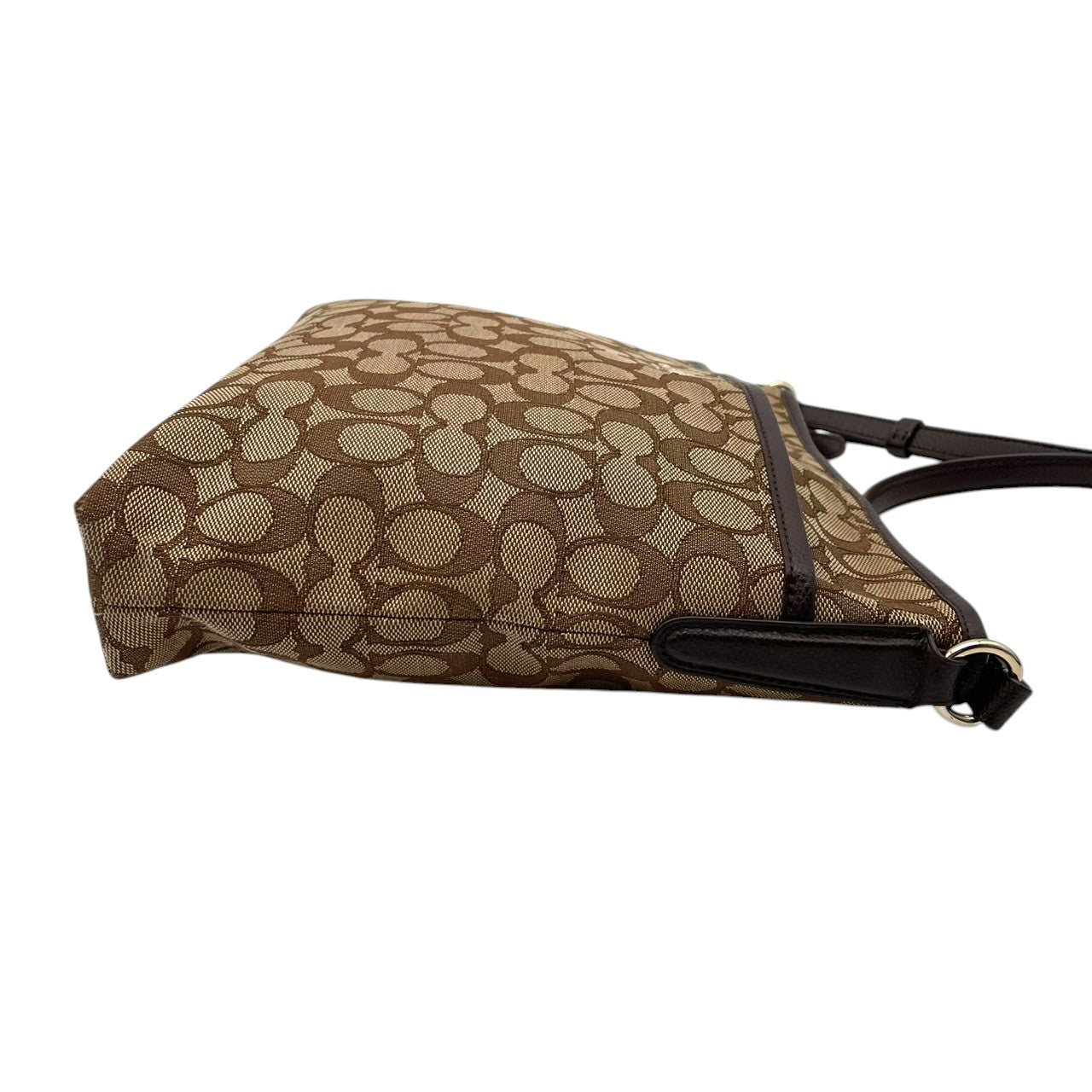 美品 COACH コーチ ショルダーバッグ シグネチャー キャンバス レザー ブラウン 茶 ゴールド金具 斜めがけ ファイルバッグ Cロゴ レディース 通勤 普段使い 総柄 クロスボディ A4収納 シンプル 上品 F55363 U2