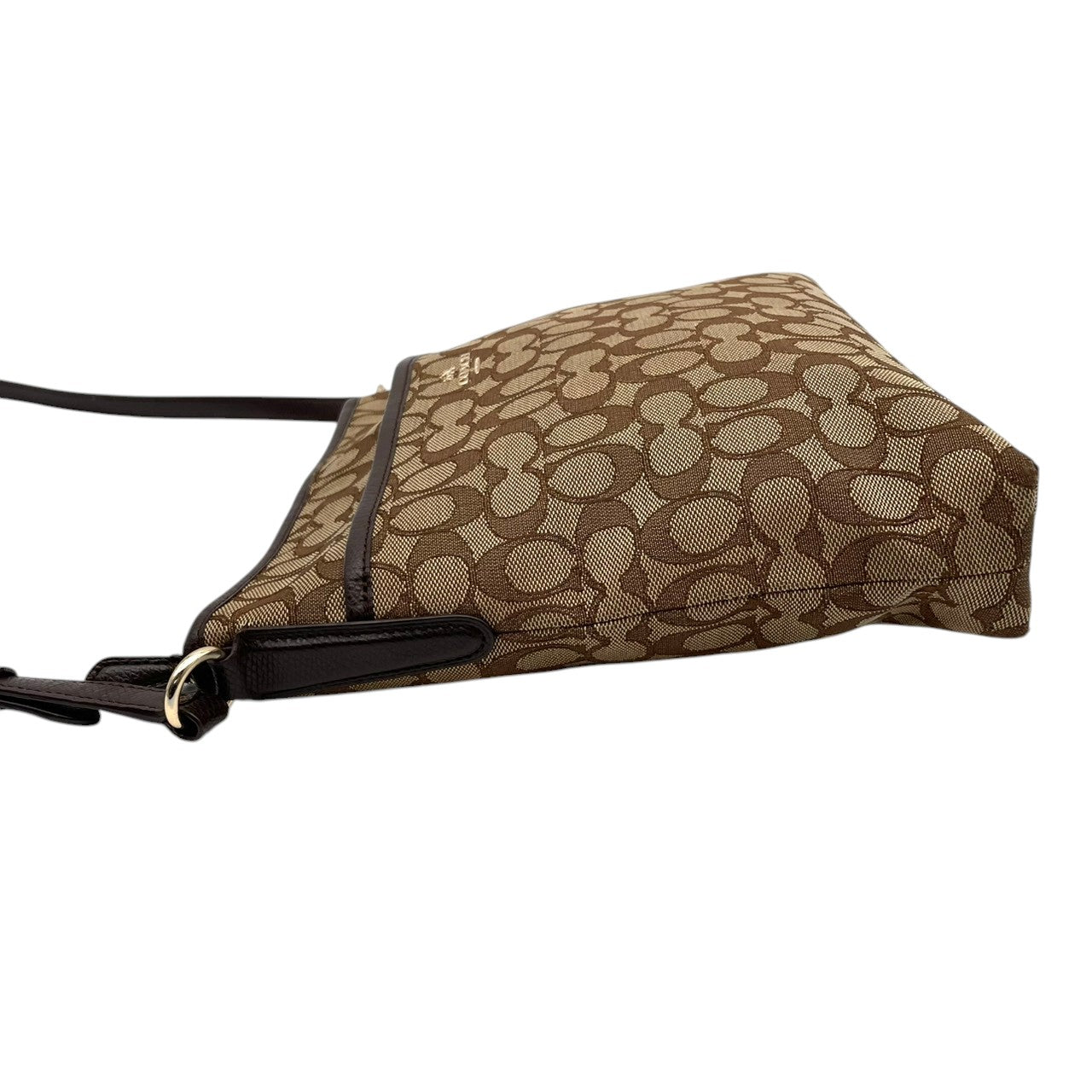 美品 COACH コーチ ショルダーバッグ シグネチャー キャンバス レザー ブラウン 茶 ゴールド金具 斜めがけ ファイルバッグ Cロゴ レディース 通勤 普段使い 総柄 クロスボディ A4収納 シンプル 上品 F55363 U2