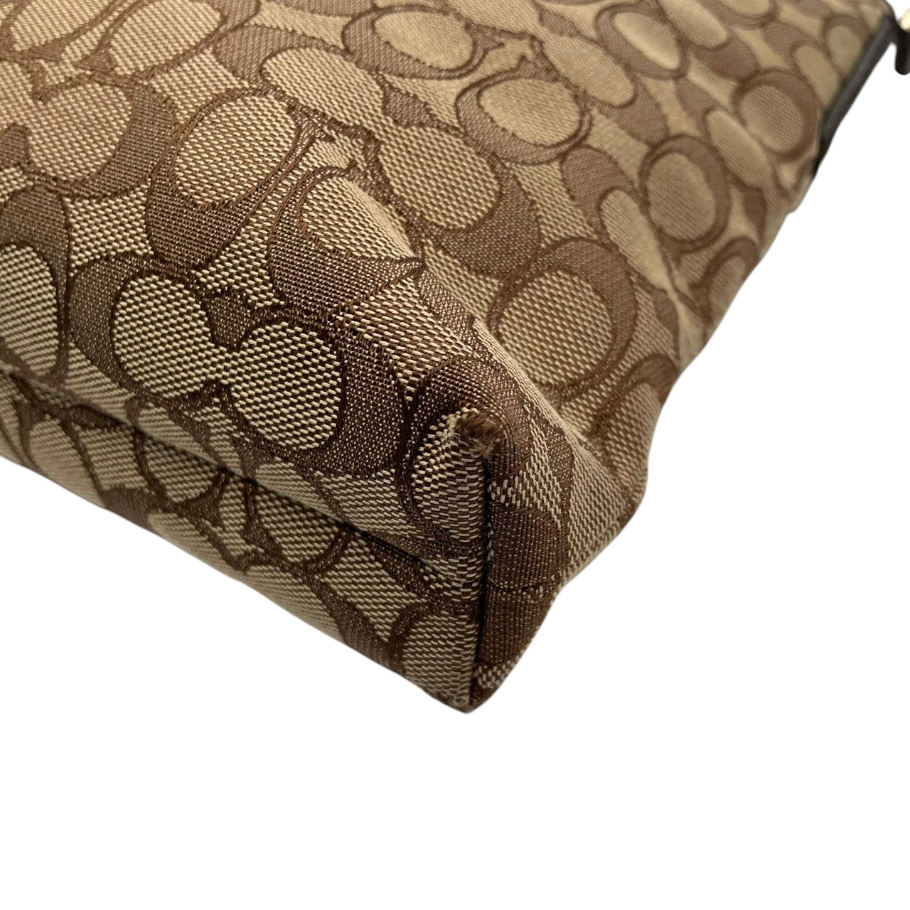 美品 COACH コーチ ショルダーバッグ シグネチャー キャンバス レザー ブラウン 茶 ゴールド金具 斜めがけ ファイルバッグ Cロゴ レディース 通勤 普段使い 総柄 クロスボディ A4収納 シンプル 上品 F55363 U2