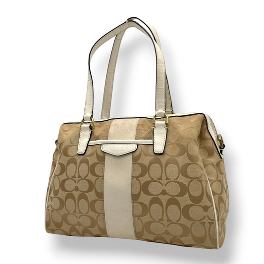COACH コーチ トートバッグ シグネチャー キャンバス レザー ベージュ ホワイト ゴールド金具 Cロゴ 総柄 ストライプ 大容量 A4収納 レディース 通勤 普段使い ハンドバッグ 上品 シンプル F28505 U2