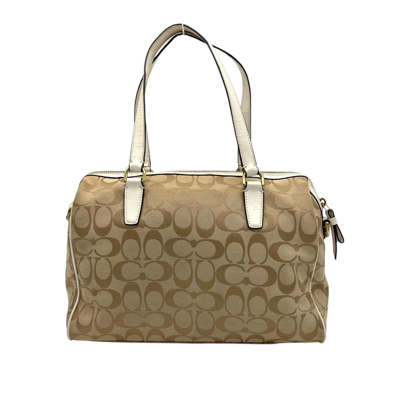 COACH コーチ トートバッグ シグネチャー キャンバス レザー ベージュ ホワイト ゴールド金具 Cロゴ 総柄 ストライプ 大容量 A4収納 レディース 通勤 普段使い ハンドバッグ 上品 シンプル F28505 U2