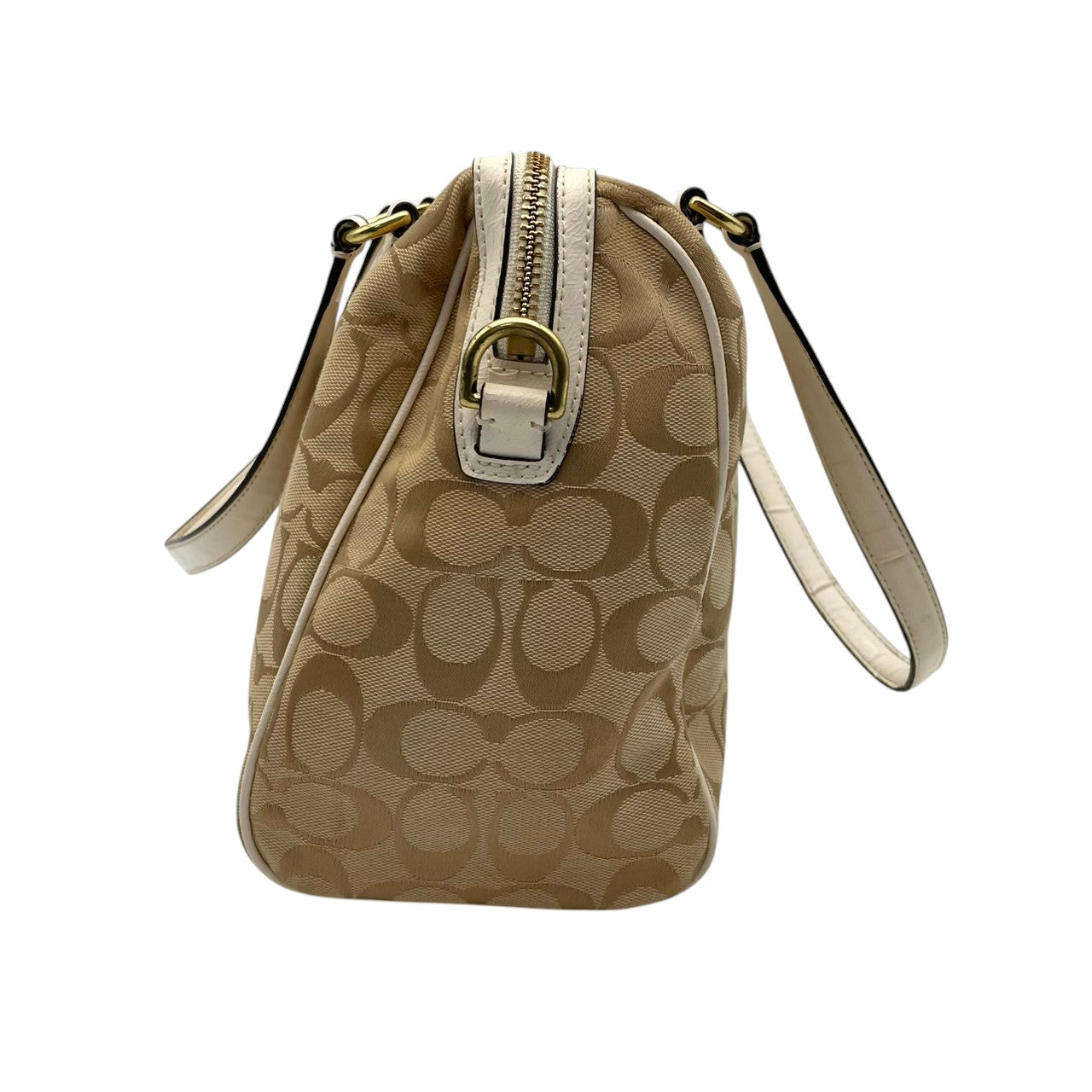 COACH コーチ トートバッグ シグネチャー キャンバス レザー ベージュ ホワイト ゴールド金具 Cロゴ 総柄 ストライプ 大容量 A4収納 レディース 通勤 普段使い ハンドバッグ 上品 シンプル F28505 U2