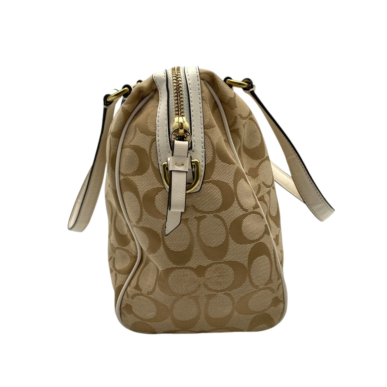 COACH コーチ トートバッグ シグネチャー キャンバス レザー ベージュ ホワイト ゴールド金具 Cロゴ 総柄 ストライプ 大容量 A4収納 レディース 通勤 普段使い ハンドバッグ 上品 シンプル F28505 U2