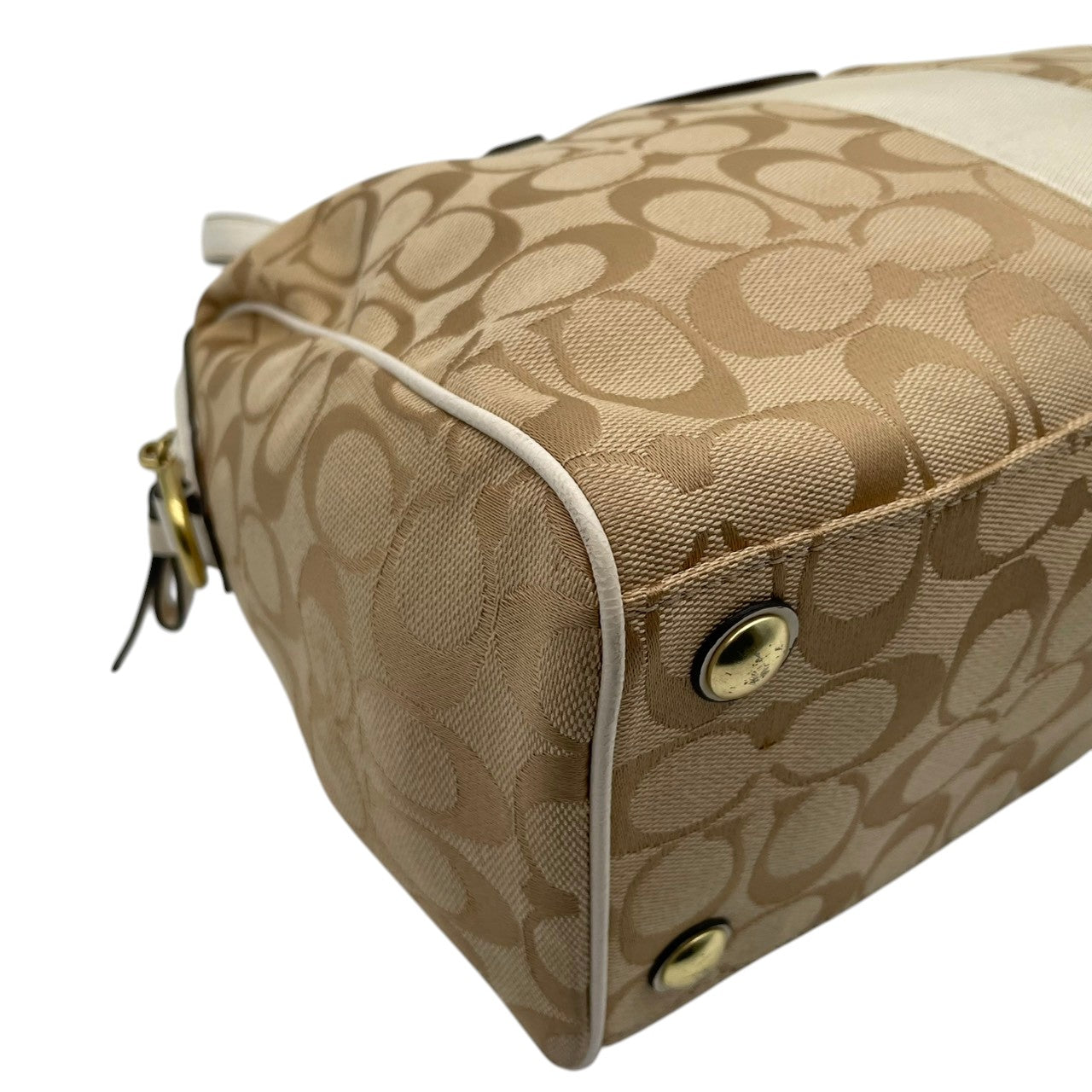 COACH コーチ トートバッグ シグネチャー キャンバス レザー ベージュ ホワイト ゴールド金具 Cロゴ 総柄 ストライプ 大容量 A4収納 レディース 通勤 普段使い ハンドバッグ 上品 シンプル F28505 U2