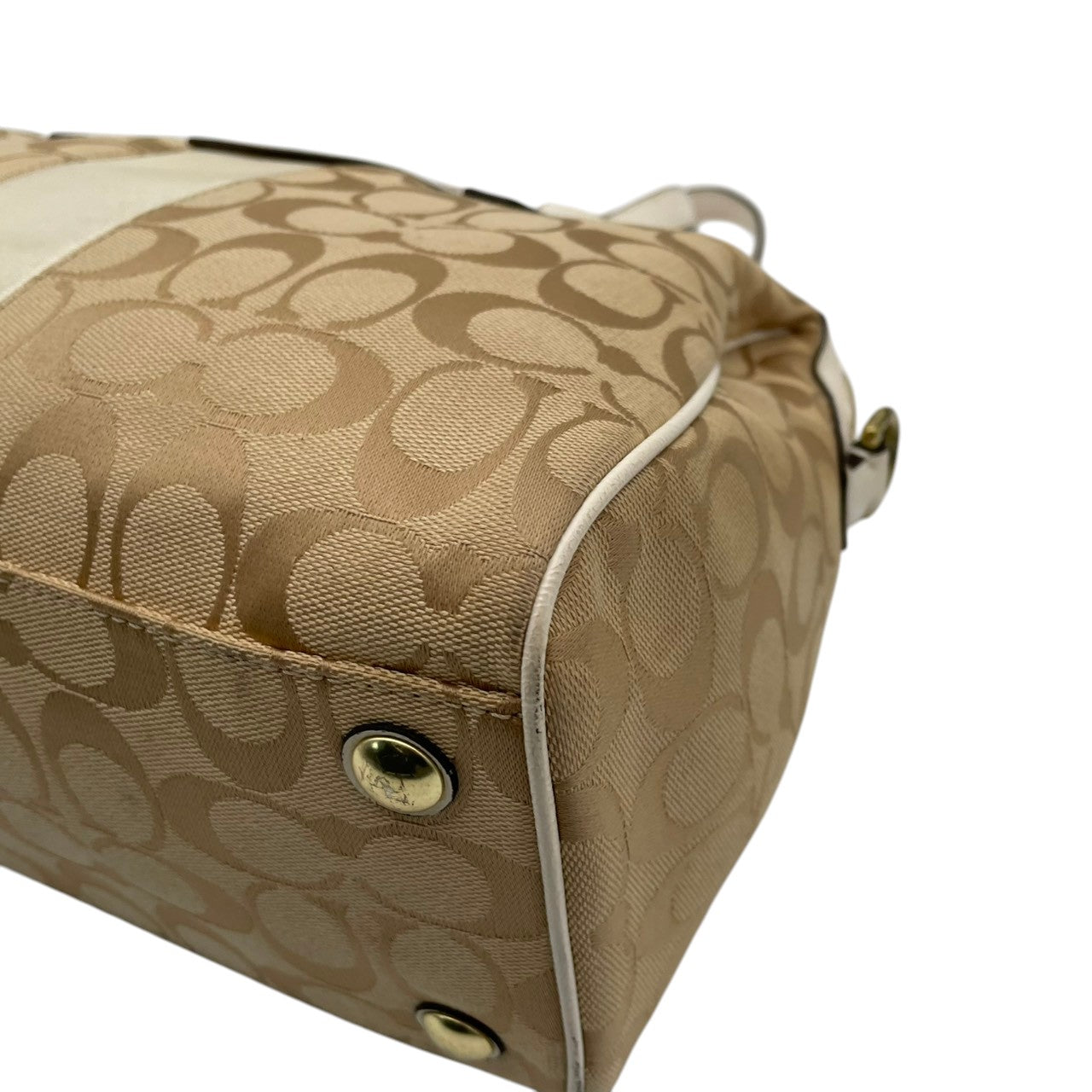 COACH コーチ トートバッグ シグネチャー キャンバス レザー ベージュ ホワイト ゴールド金具 Cロゴ 総柄 ストライプ 大容量 A4収納 レディース 通勤 普段使い ハンドバッグ 上品 シンプル F28505 U2