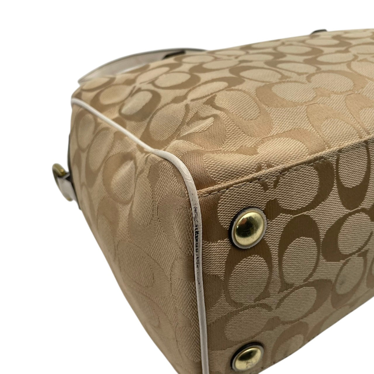 COACH コーチ トートバッグ シグネチャー キャンバス レザー ベージュ ホワイト ゴールド金具 Cロゴ 総柄 ストライプ 大容量 A4収納 レディース 通勤 普段使い ハンドバッグ 上品 シンプル F28505 U2