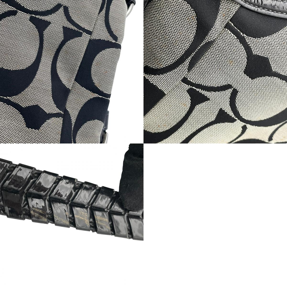 COACH コーチ ショルダーバッグ オプアート シグネチャー キャンバス パテントレザー ブラック グレー シルバー金具 Cロゴ 総柄 レディース 通勤 普段使い 大容量 ハンドバッグ 編み込み EST.1941 18903 U2