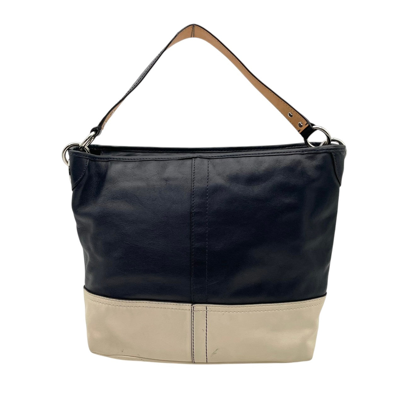 美品 COACH コーチ ショルダーバッグ レザー バイカラー ネイビー ホワイト 白 シルバー金具 EST.1941 NEW YORK エンボスロゴ 牛革 2way ハンドバッグ 斜めがけ レディース 上品 19393 U2