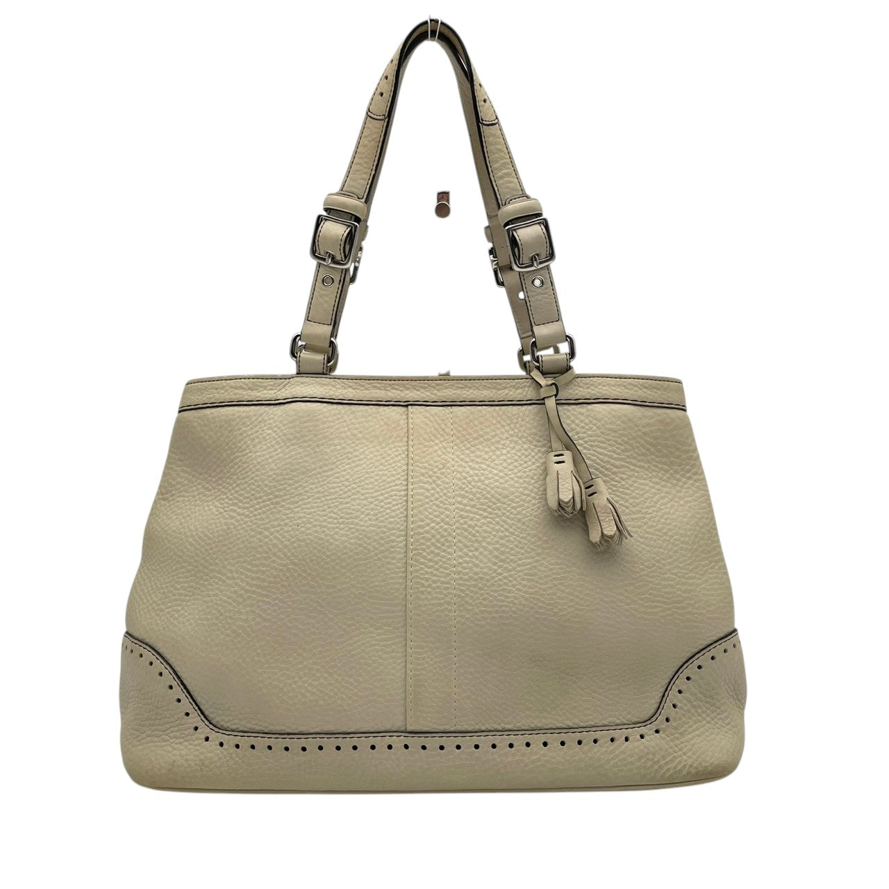 COACH コーチ トートバッグ ソフトミルドカウハイド レザー アイボリー シルバー金具 牛革 タッセル ブローグ 大容量 A4収納 レディース 通勤 普段使い ハンドバッグ 上品 シンプル 5056 U2