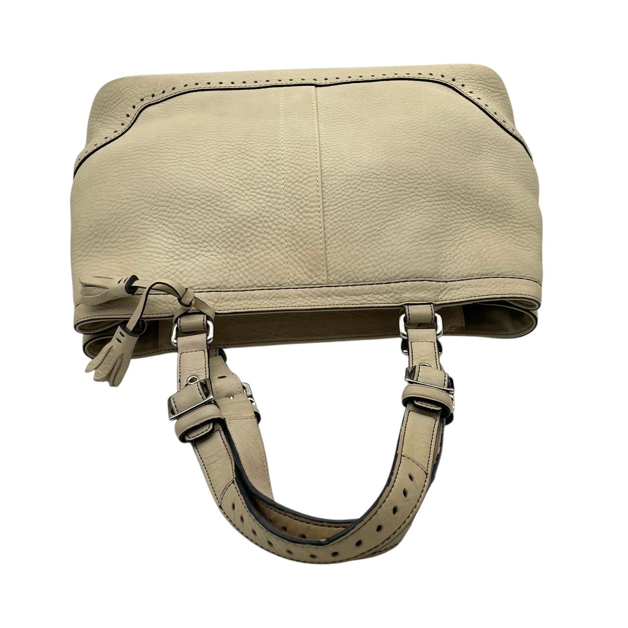 COACH コーチ トートバッグ ソフトミルドカウハイド レザー アイボリー シルバー金具 牛革 タッセル ブローグ 大容量 A4収納 レディース 通勤 普段使い ハンドバッグ 上品 シンプル 5056 U2