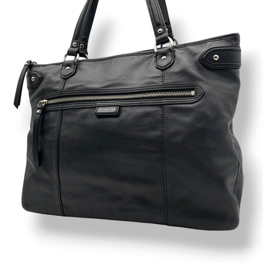 美品 COACH コーチ トートバッグ ビジネスバッグ ビジネストート レザー ブラック 黒 シルバー金具 牛革 大容量 A4収納 フロントポケット スタッズ レディース 通勤 普段使い ハンドバッグ ショルダー ジップ F28373 U2