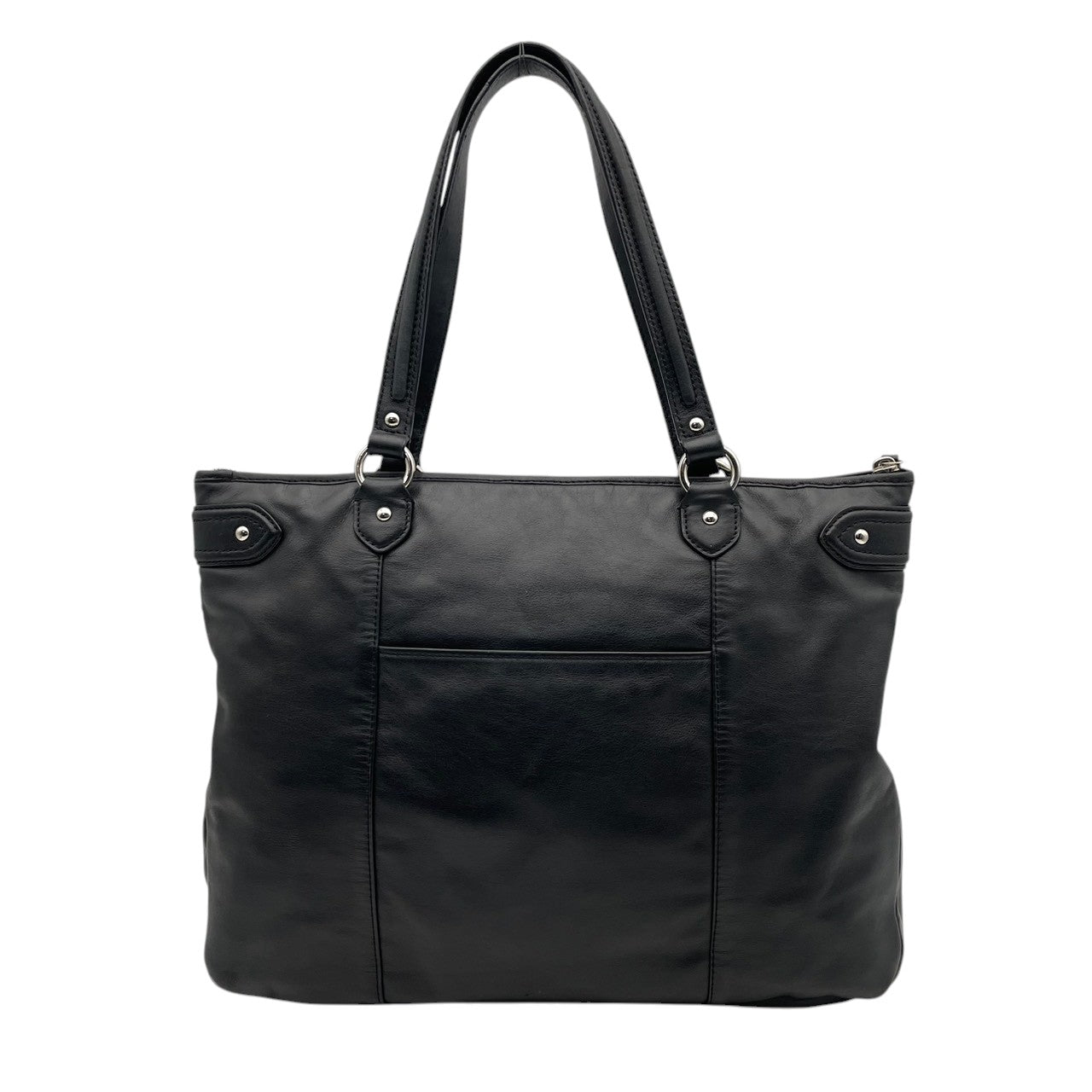 美品 COACH コーチ トートバッグ ビジネスバッグ ビジネストート レザー ブラック 黒 シルバー金具 牛革 大容量 A4収納 フロントポケット スタッズ レディース 通勤 普段使い ハンドバッグ ショルダー ジップ F28373 U2