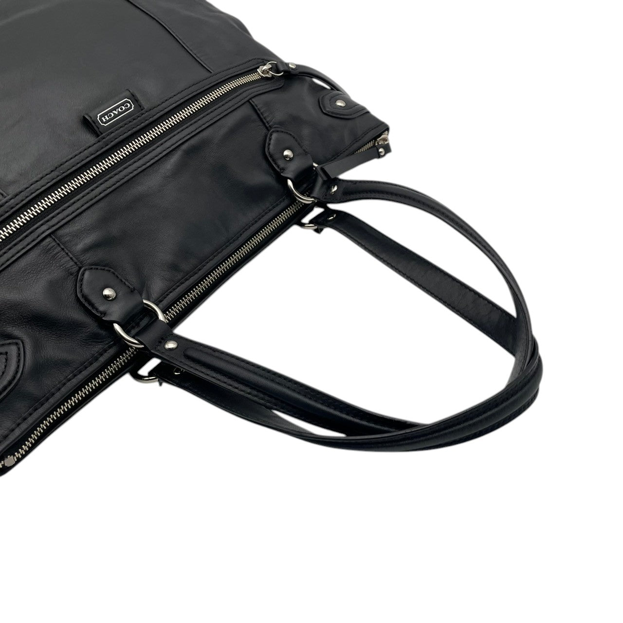美品 COACH コーチ トートバッグ ビジネスバッグ ビジネストート レザー ブラック 黒 シルバー金具 牛革 大容量 A4収納 フロントポケット スタッズ レディース 通勤 普段使い ハンドバッグ ショルダー ジップ F28373 U2