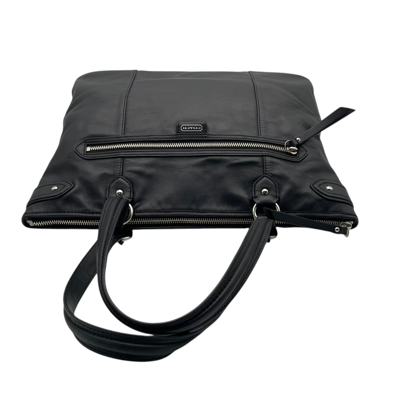 美品 COACH コーチ トートバッグ ビジネスバッグ ビジネストート レザー ブラック 黒 シルバー金具 牛革 大容量 A4収納 フロントポケット スタッズ レディース 通勤 普段使い ハンドバッグ ショルダー ジップ F28373 U2