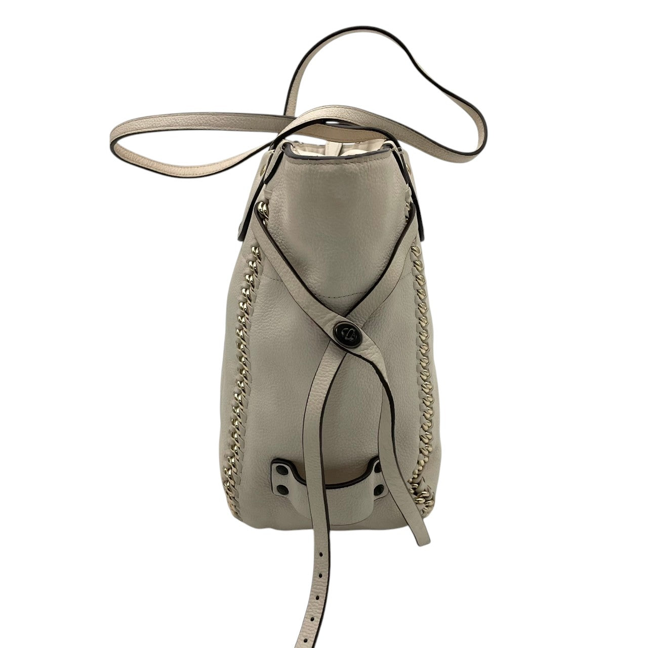 美品 COACH コーチ トートバッグ ペブルドレザー オフホワイト 白 シルバー チェーン編み込み ウィップステッチ スタッズ 牛革 大容量 2way レディース 通勤 普段使い 上品 ショルダー A4収納 U2