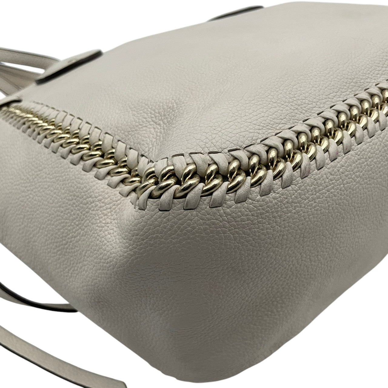 美品 COACH コーチ トートバッグ ペブルドレザー オフホワイト 白 シルバー チェーン編み込み ウィップステッチ スタッズ 牛革 大容量 2way レディース 通勤 普段使い 上品 ショルダー A4収納 U2
