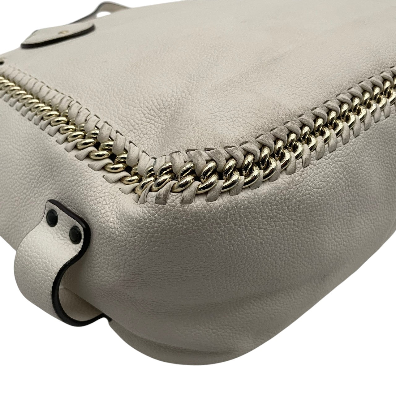 美品 COACH コーチ トートバッグ ペブルドレザー オフホワイト 白 シルバー チェーン編み込み ウィップステッチ スタッズ 牛革 大容量 2way レディース 通勤 普段使い 上品 ショルダー A4収納 U2