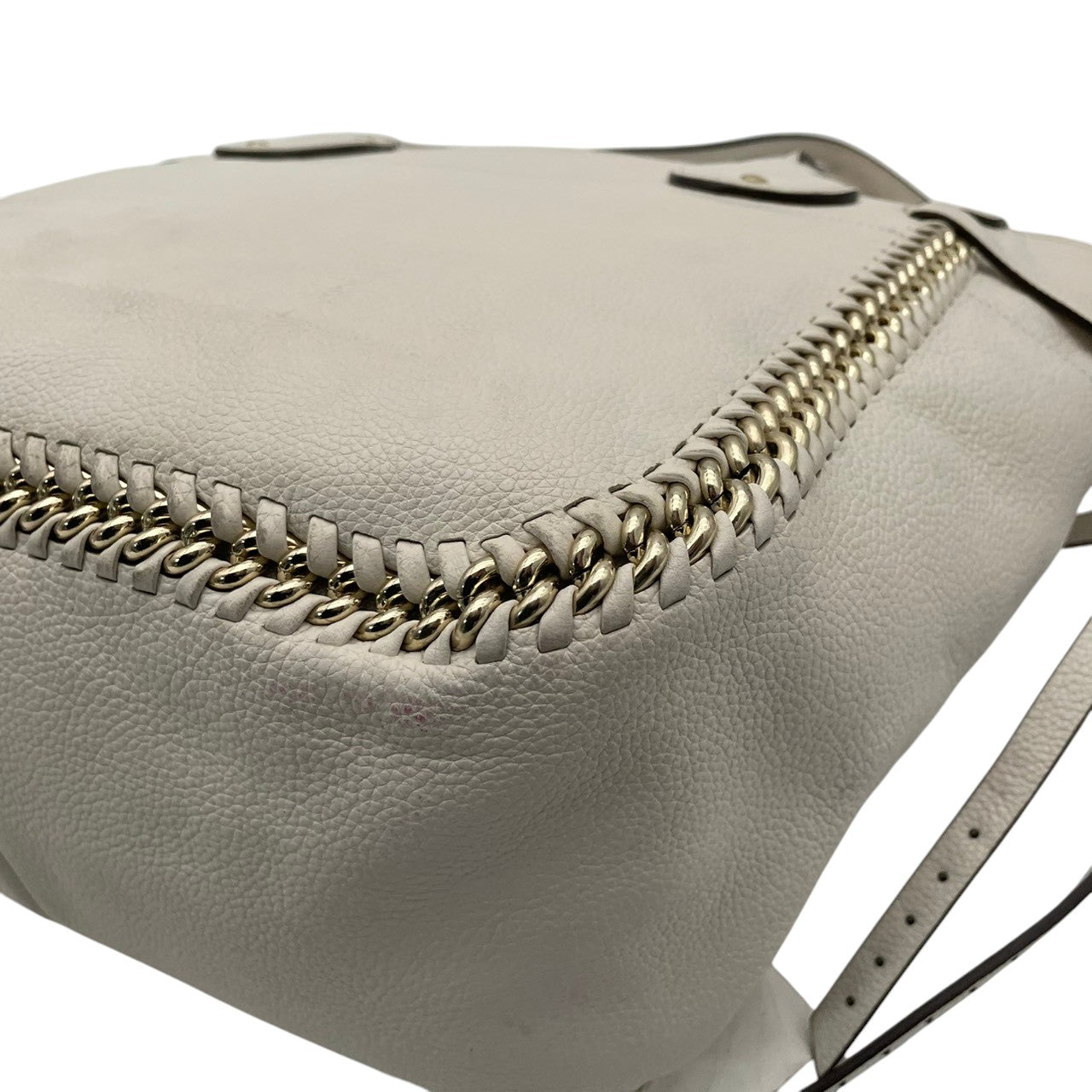 美品 COACH コーチ トートバッグ ペブルドレザー オフホワイト 白 シルバー チェーン編み込み ウィップステッチ スタッズ 牛革 大容量 2way レディース 通勤 普段使い 上品 ショルダー A4収納 U2