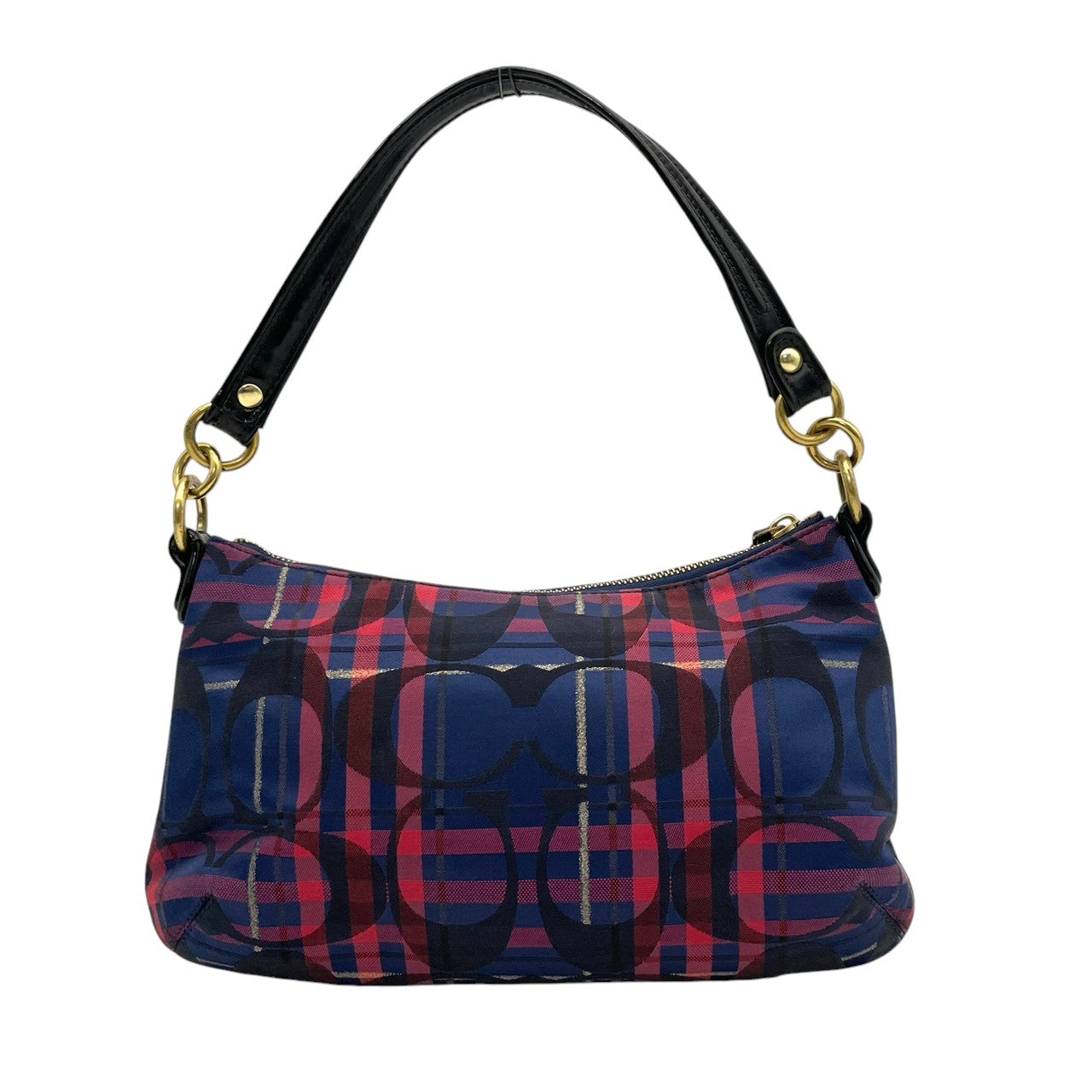 COACH コーチ ショルダーバッグ シグネチャー キャンバス パテントレザー タータンチェック ネイビー ボルドー ゴールド金具 Cロゴ 総柄 2way 斜めがけ レディース 普段使い ターンロック 21621 s94