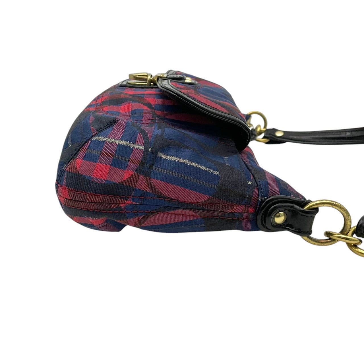 COACH コーチ ショルダーバッグ シグネチャー キャンバス パテントレザー タータンチェック ネイビー ボルドー ゴールド金具 Cロゴ 総柄 2way 斜めがけ レディース 普段使い ターンロック 21621 s94
