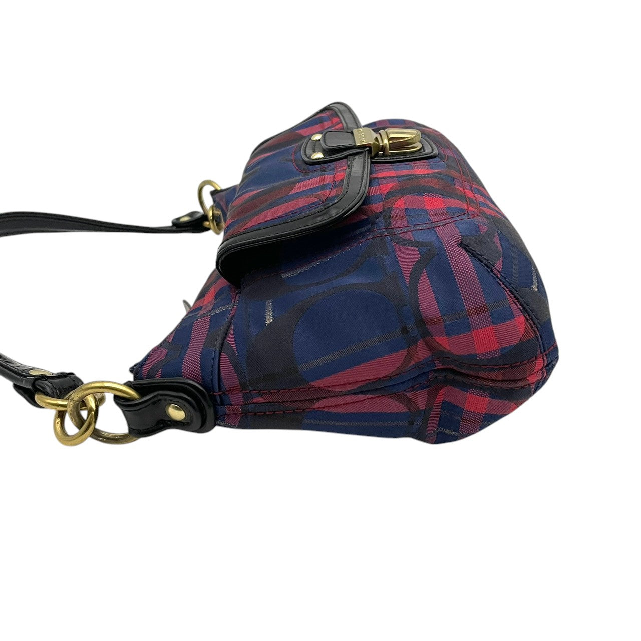 COACH コーチ ショルダーバッグ シグネチャー キャンバス パテントレザー タータンチェック ネイビー ボルドー ゴールド金具 Cロゴ 総柄 2way 斜めがけ レディース 普段使い ターンロック 21621 s94