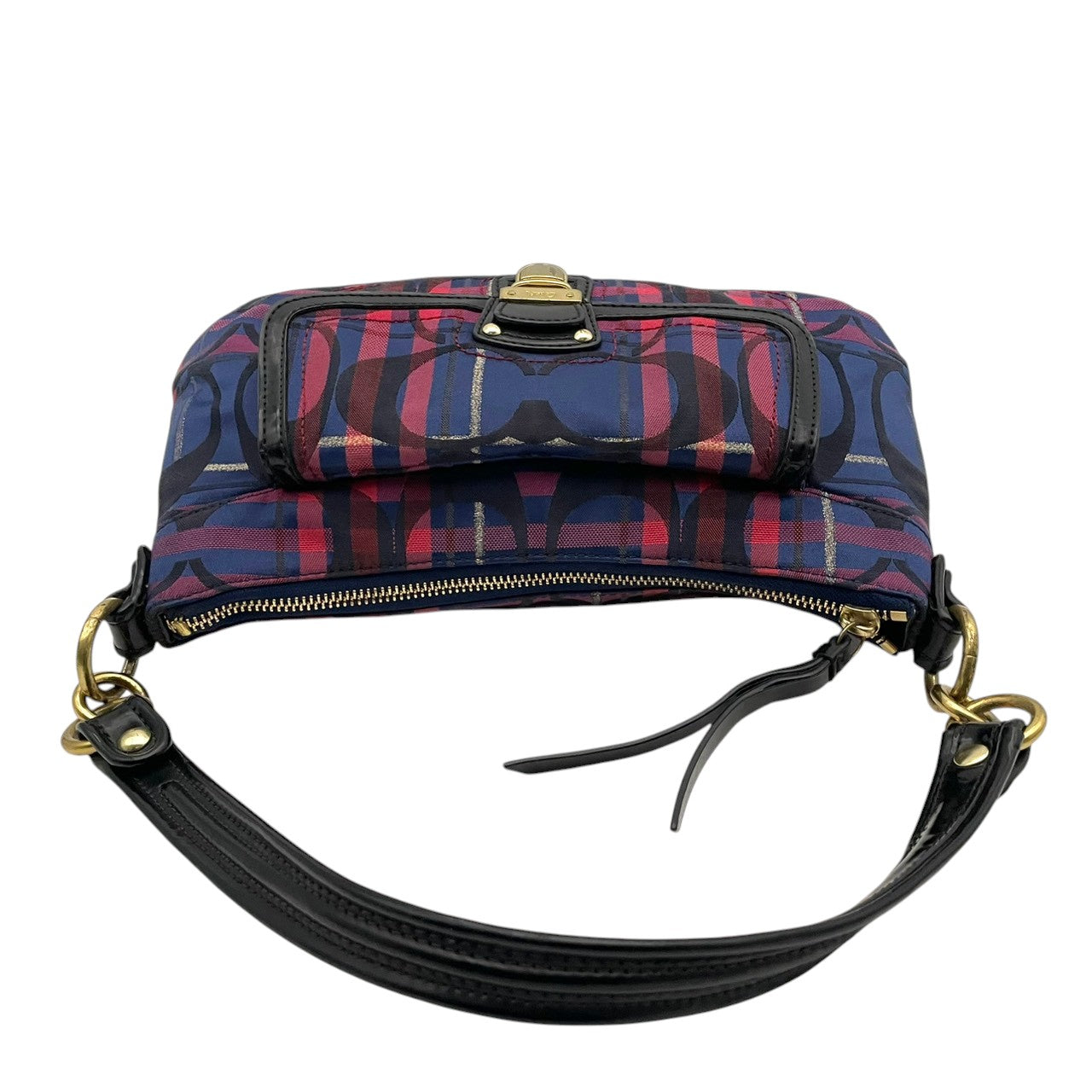 COACH コーチ ショルダーバッグ シグネチャー キャンバス パテントレザー タータンチェック ネイビー ボルドー ゴールド金具 Cロゴ 総柄 2way 斜めがけ レディース 普段使い ターンロック 21621 s94