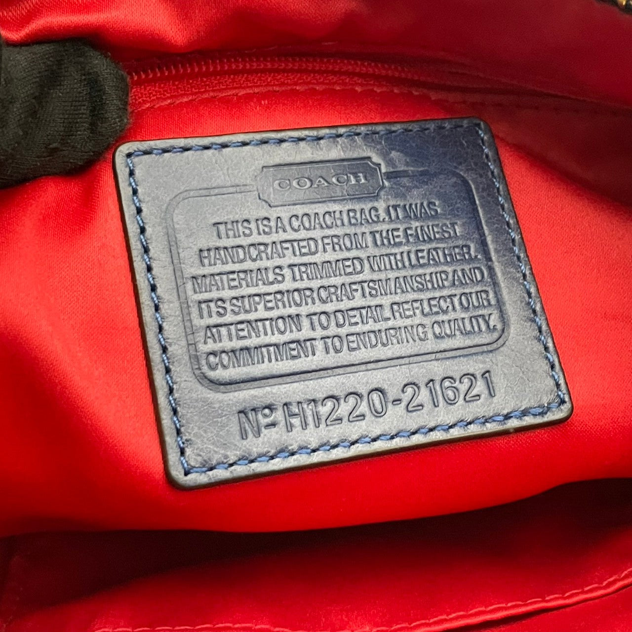 COACH コーチ ショルダーバッグ シグネチャー キャンバス パテントレザー タータンチェック ネイビー ボルドー ゴールド金具 Cロゴ 総柄 2way 斜めがけ レディース 普段使い ターンロック 21621 s94