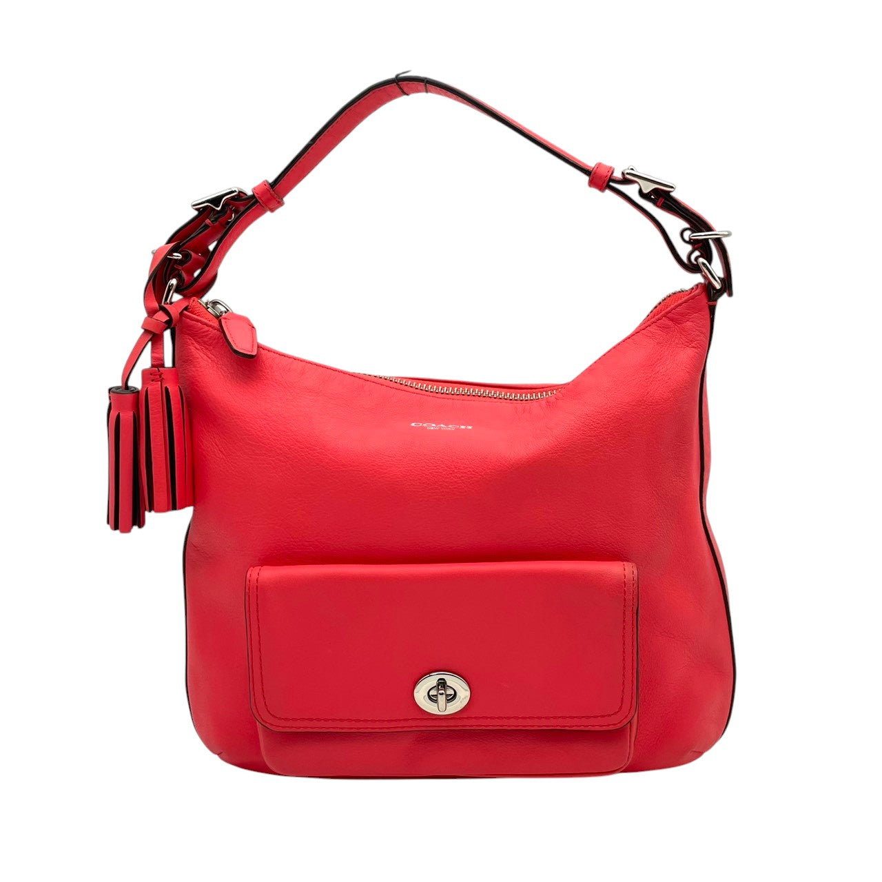 美品 COACH コーチ ショルダーバッグ レザー ピンク シルバー金具 牛革 2way フロントポケット タッセル ターンロック レディース 通勤 普段使い 斜めがけ フェミニン かわいい 大容量 22881 s94
