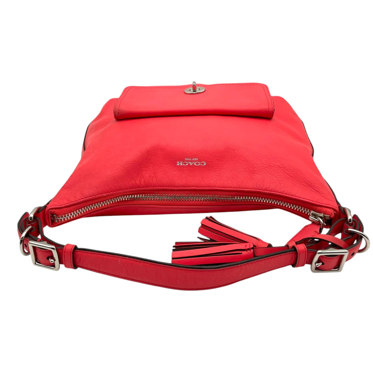 美品 COACH コーチ ショルダーバッグ レザー ピンク シルバー金具 牛革 2way フロントポケット タッセル ターンロック レディース 通勤 普段使い 斜めがけ フェミニン かわいい 大容量 22881 s94