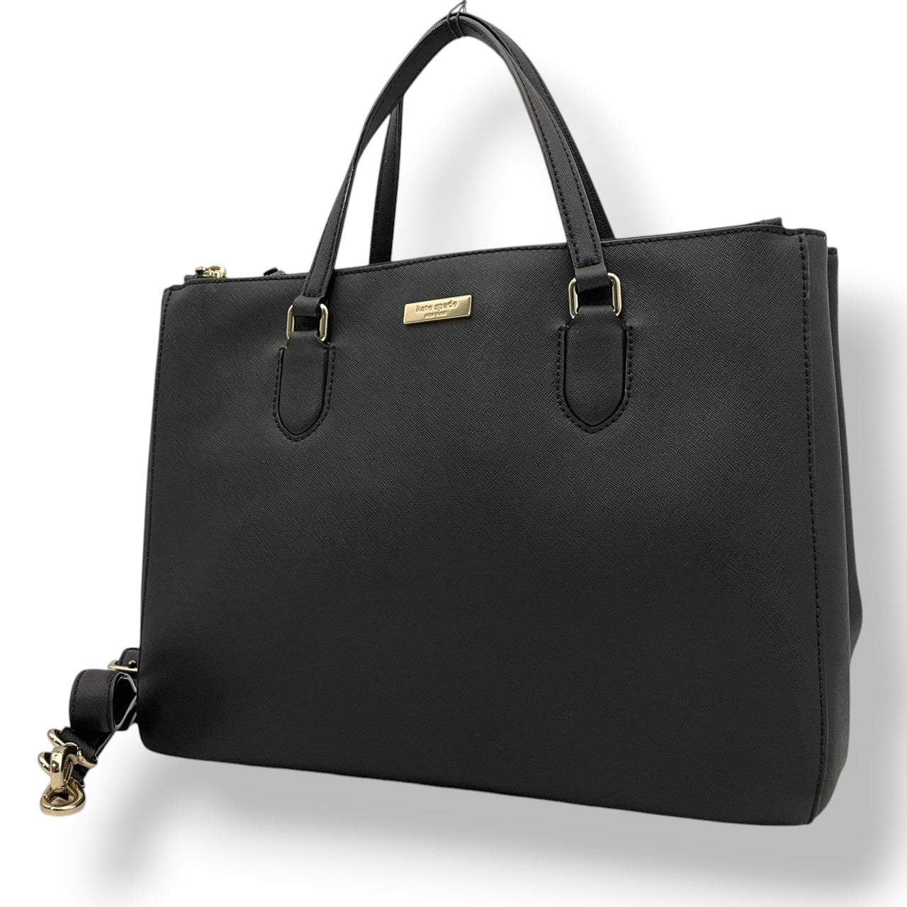 美品 ケイトスペード kate spade NEW YORK トートバッグ サフィアーノレザー ブラック 黒 ゴールド金具 2way 大容量 A4収納 レディース 通勤 普段使い シンプル 上品 ハンドバッグ 斜めがけ s94