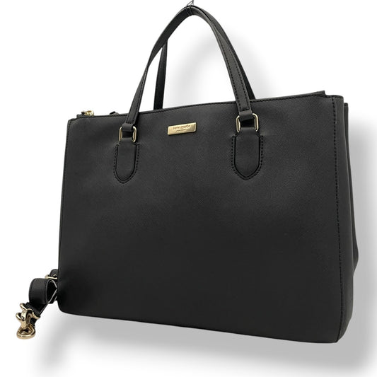 美品 ケイトスペード kate spade NEW YORK トートバッグ サフィアーノレザー ブラック 黒 ゴールド金具 2way 大容量 A4収納 レディース 通勤 普段使い シンプル 上品 ハンドバッグ 斜めがけ s94